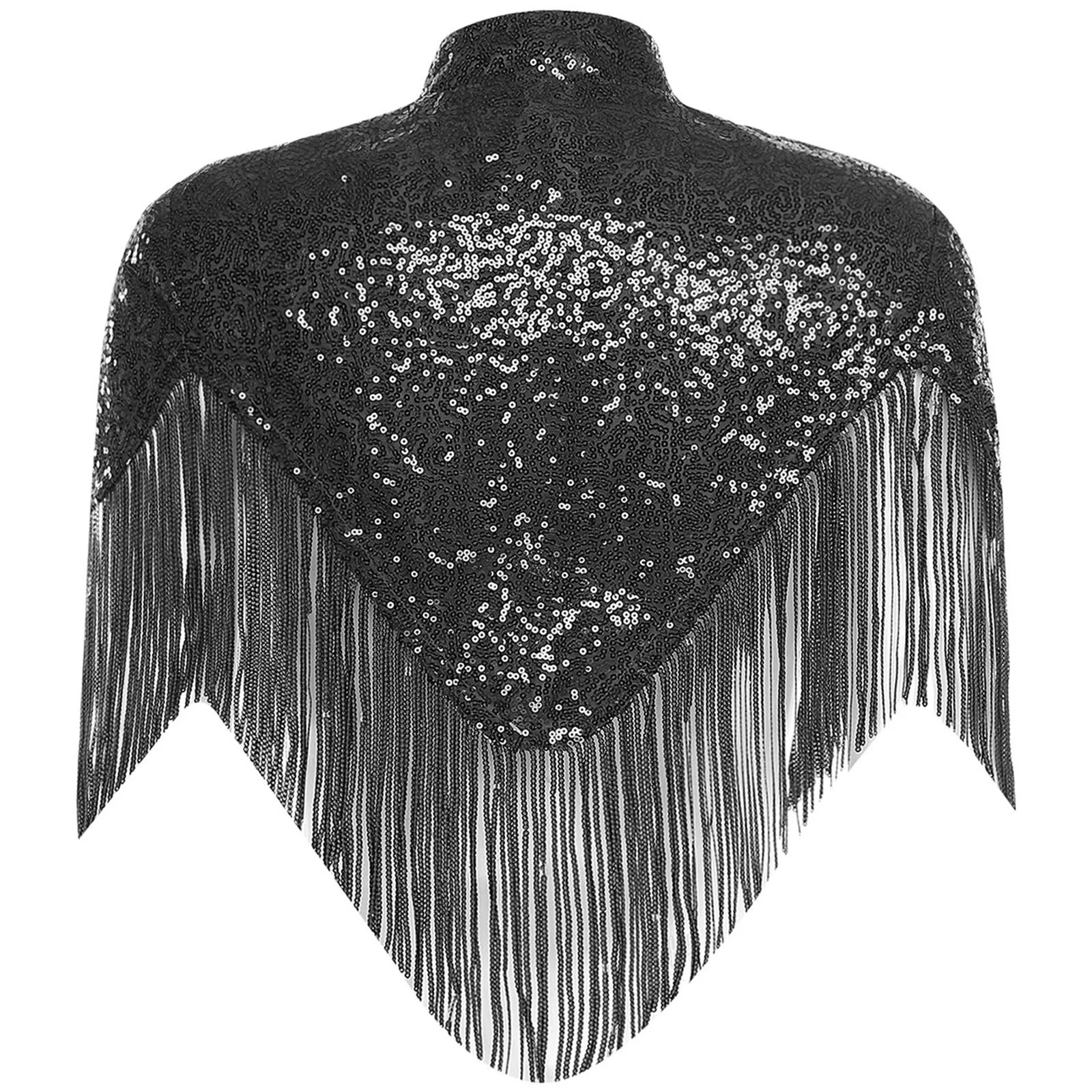 Women Sequin Fringed Fashion Shawls Evening Party Cape Sequin Sparkling Tassel Shawl for Party Fancy Dress Ascot Race Accessory