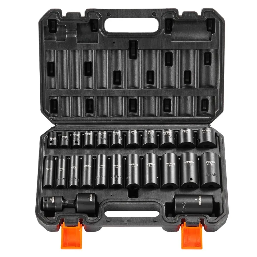 

Impact Sockets Set 25pcs 6Point 3 8in Drive Bit Ratchet Tool Kit Case