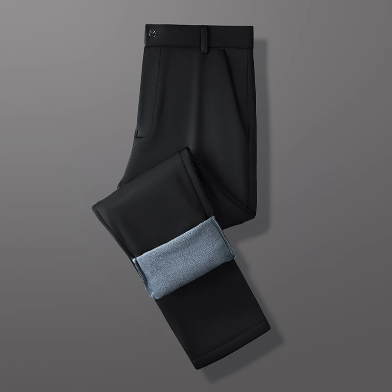 Winddichte Herren Formelle Arbeitshosen Dickes Thermofutter Entspannte Gerade Silhouette Mehrere Größen Geschäftsreise-Hosen – Detail 9