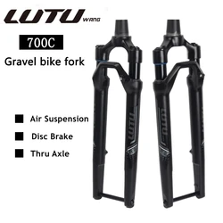 Gravel Magnesium Alloy Off-Road Front Fork Shock Absorbing Air Suspension Conical Bicycle Disc Brake, Thru Axle, 100*12mm, 700C