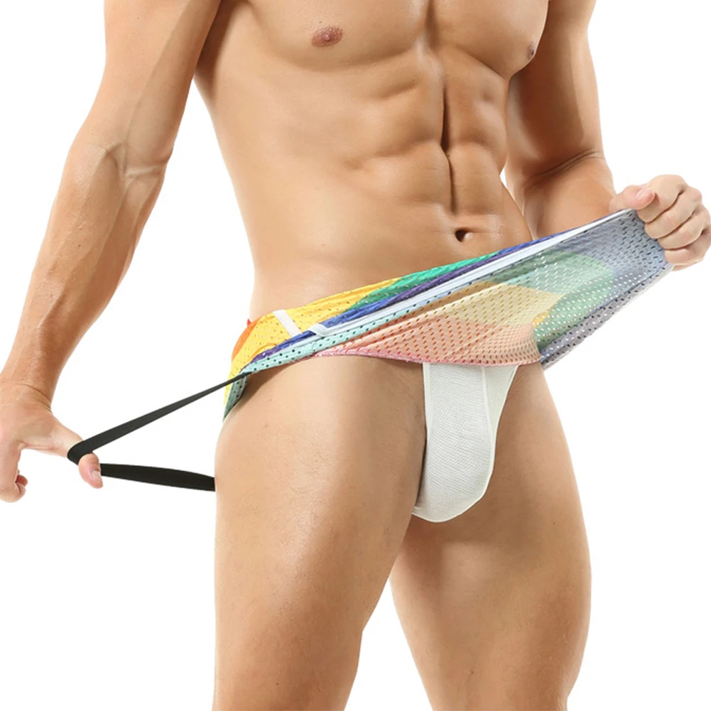 

Men's Sexy Colorful Striped Boxer Trunks Arrow Short Pants Male Breathable Mesh Panties Loose Underpants Summer Pouch Panties