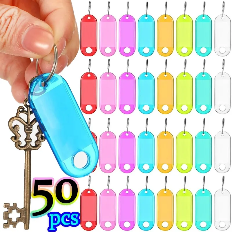 

Crystal Split Ring Keychains Colorful Key Tags Pendant Plastic Taggable Number Name Label Keyring Transparent Accommodation Sign