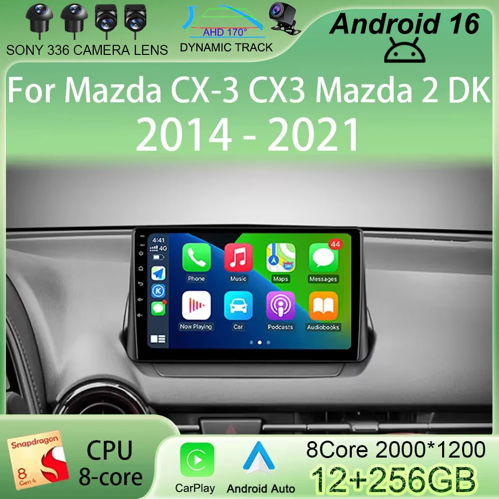 

Автомагнитола Android 16 для Mazda CX-3 CX3 Mazda 2 DK 2014-2021, мультимедийный видеоплеер QLED, GPS-навигация, беспроводной Carplay Auto