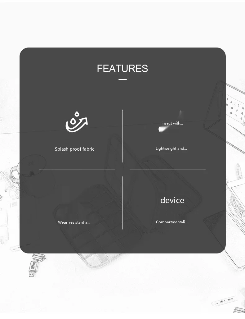 Große Kapazität Digitale Zubehör-Aufbewahrungstasche Wasserdichter Kabel-Organizer-Beutel für Kopfhörer und USB-Laufwerke – Detail 2