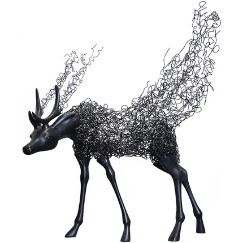 

Stainless steel hollow deer wrought iron elk hotel lobby abstract animal sales office floor installation art customization