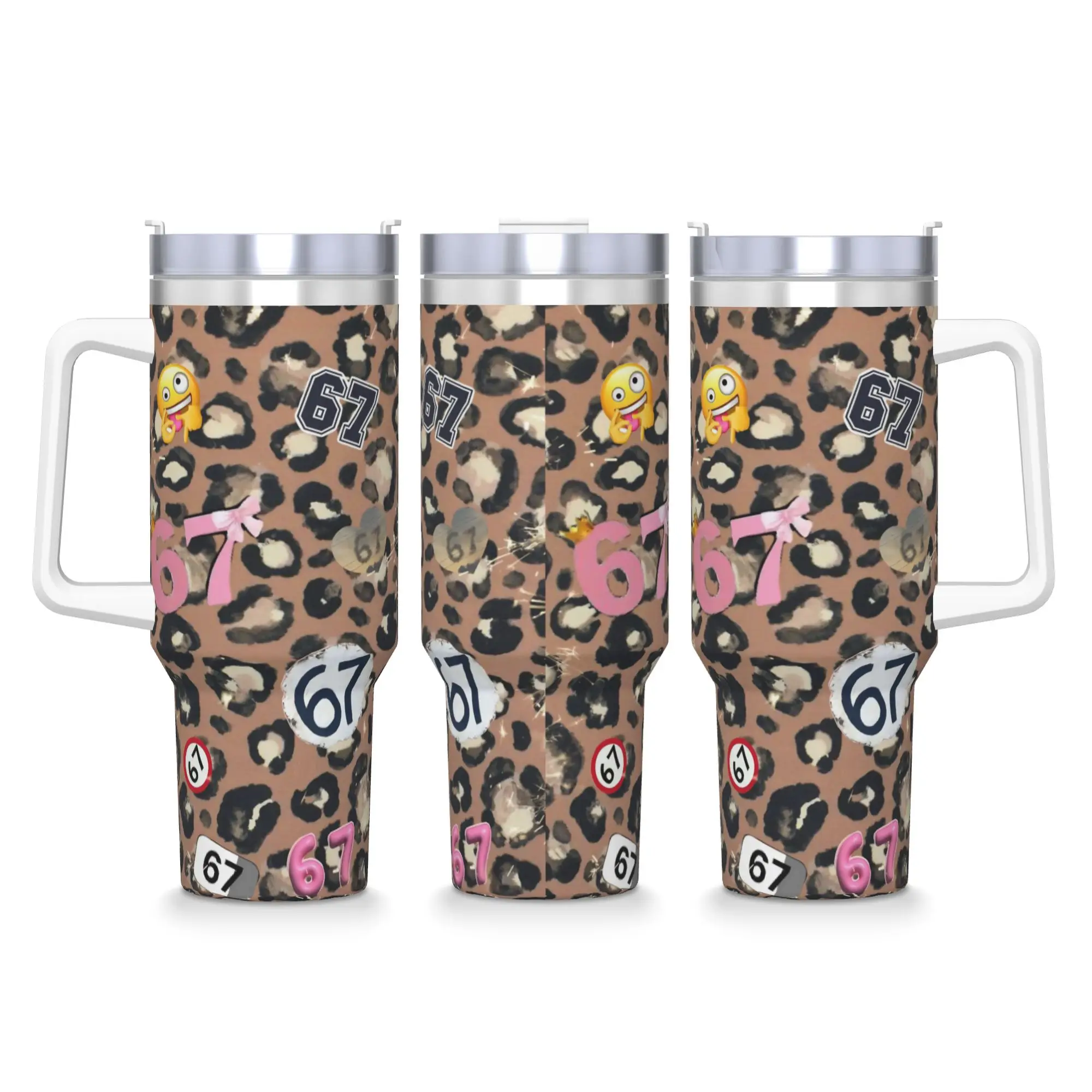 67 Six Seven Meme Leopard Stainless Steel Tumbler  Camping Thermal Mug Large Capacity Mugs Cup Cold and Hot Water Bottle