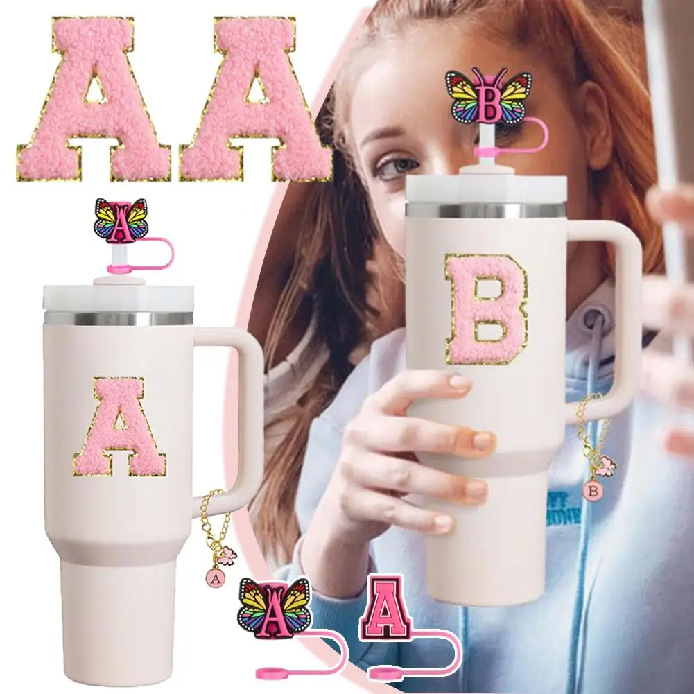 

Cup Alphabet Butterfly Straw Dust Cap Chain Letter Stickers Embroidery Straw Stopper Silicone Cartoon I2J8