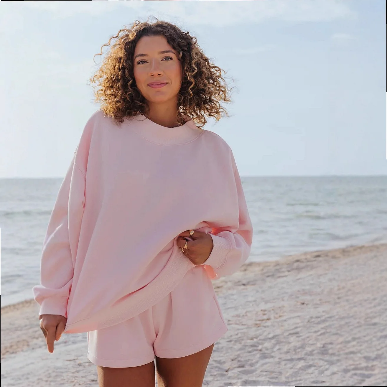 Solid Color Hoodie Casual Shorts Matching Set Women Loungewear Pullover Top