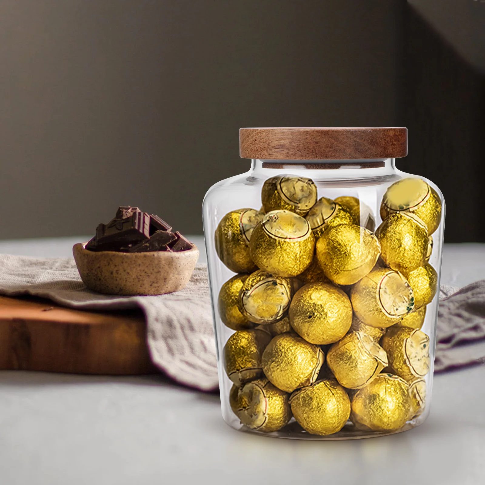 

Household Sealed Glass Storage Jar Transparent Wooden Lid Dried Food Container Tea Canister Multi-Function Kitchen Organizer