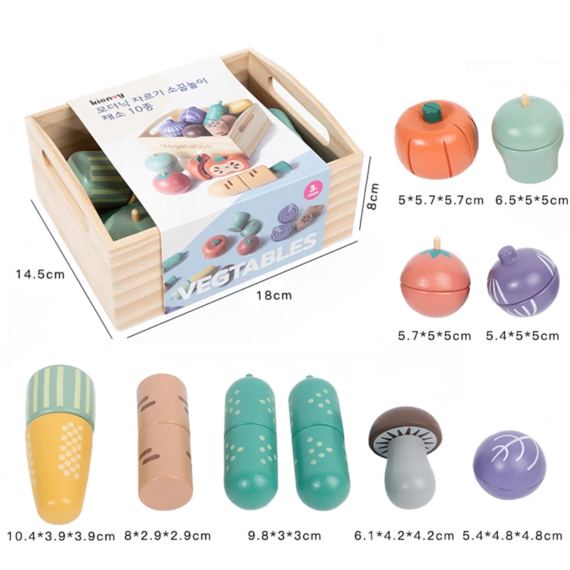 Snijden Speelvoedselspeelgoed voor peuters Houten keuken Nepvoedsel Fruit en groenten Opbergmand Minigerechten en mes Fantasiespel