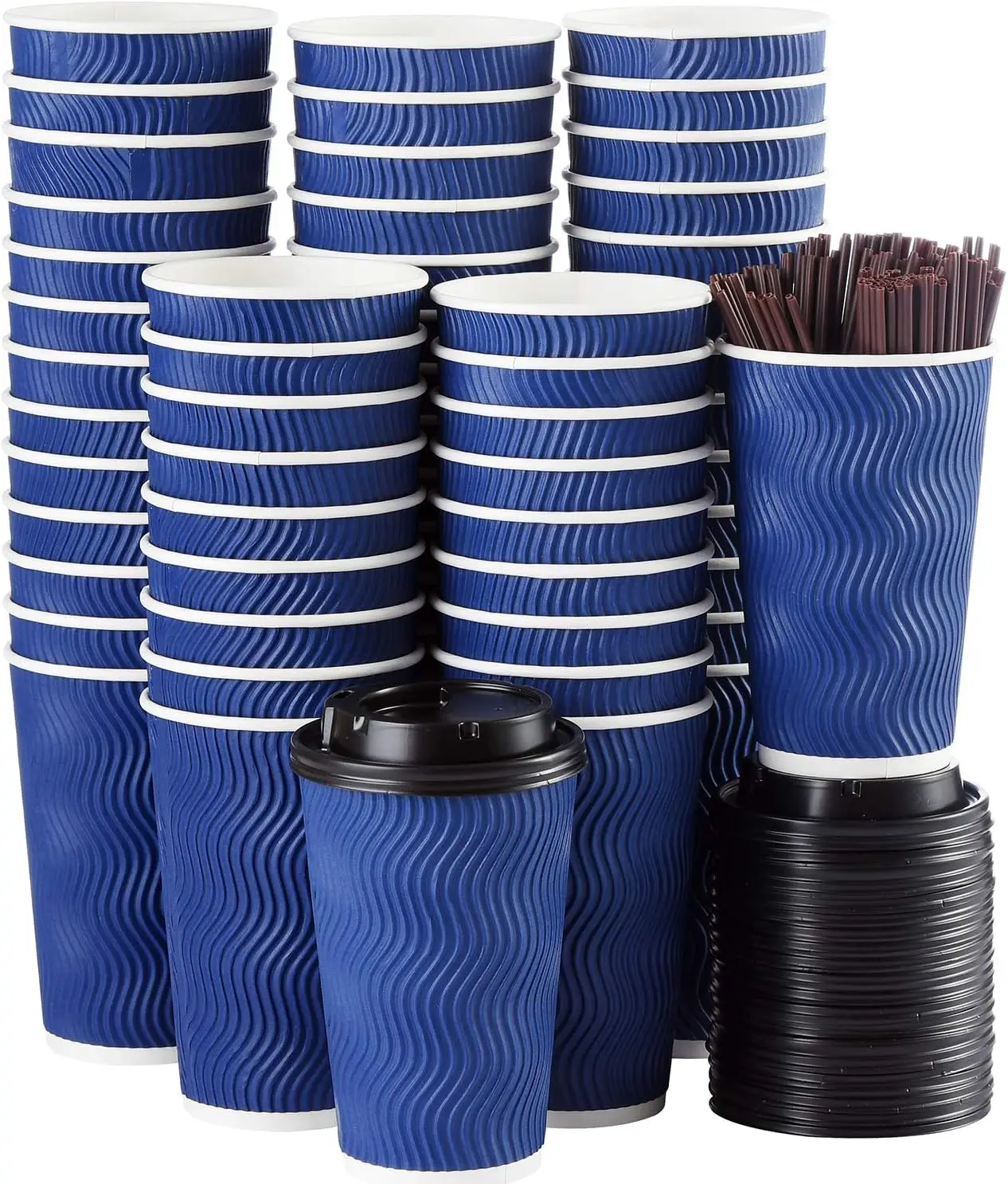

Disposable Coffee Cups with Lids and Straws - 16 oz (90 Set) Togo Hot Paper Coffee Cup with Lid To Go for Hot/Cold Bever