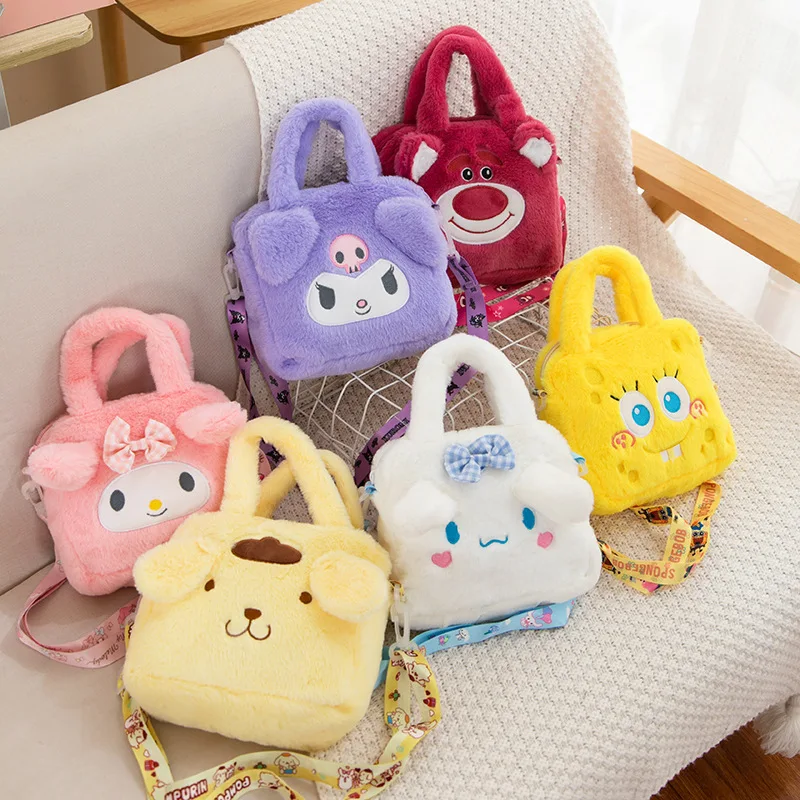 

Kuromi Sanrio Plush Bag Kawaii Cinnamoroll Melody Crossbody Cosmetic Storage Bag Cartoon Anime Portable Handbag Women Girls Gift