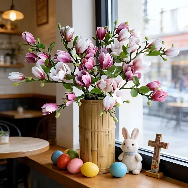 

Luxurious Magnolia 6pcs Realistic Petals And Leaves, Decorative Entry Table Decor Suitable for Home Office Wedding Decorations