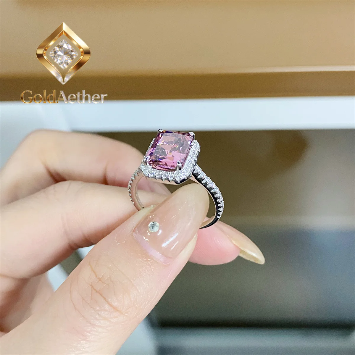 

GoldAether Роскошное женское кольцо из платины PT950 с бриллиантом Moissanite 3 карата, огранка «Ледяной цветок», квадратный багет, полностью инкрустированное бриллиантами