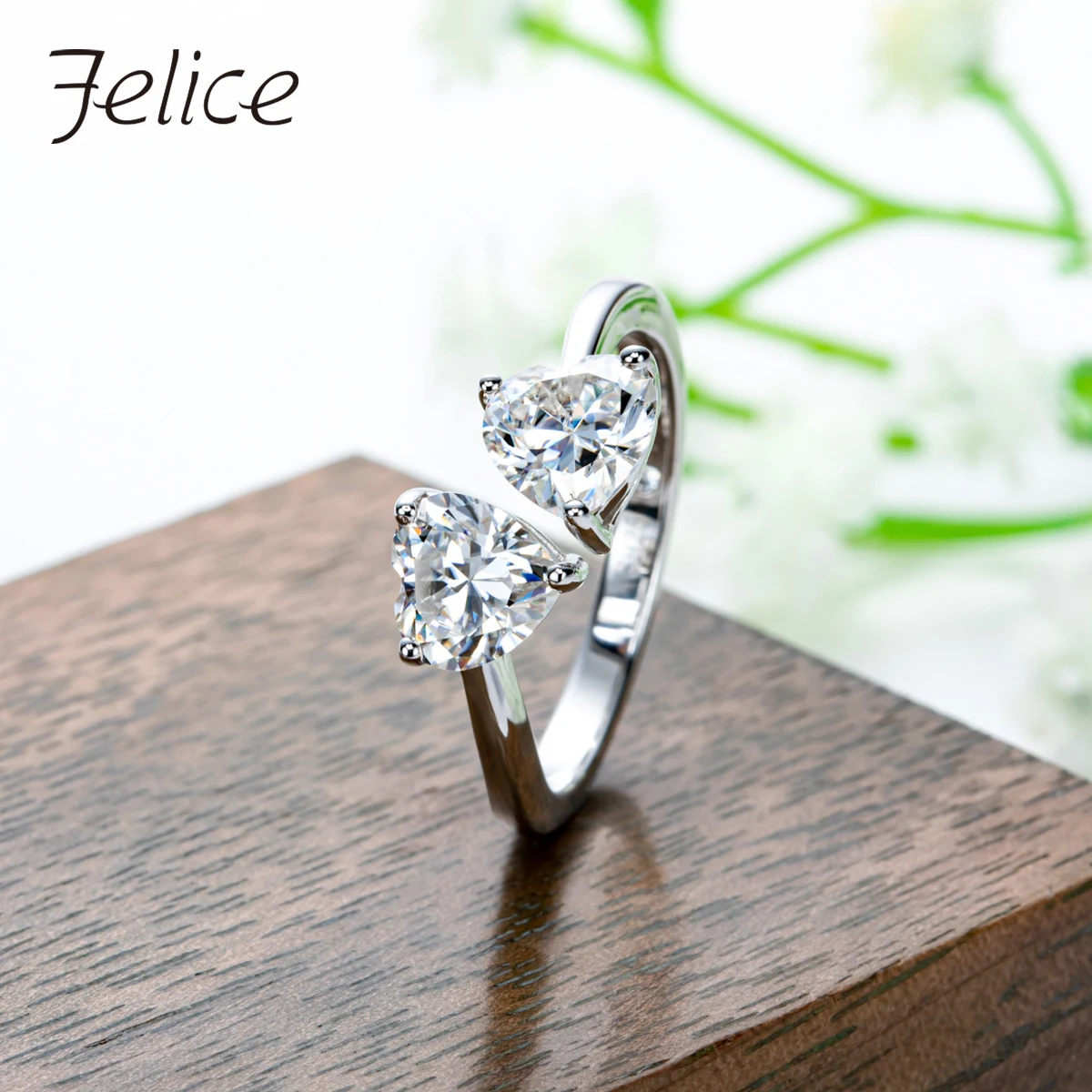 

Felice 2cttw D Color Heart Moissanite Adjustable Ring 925 Sterling Silver Gold Plated Lab Created Diamond Sister Rings Wholesale