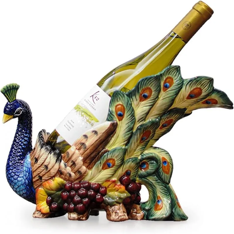 

Unique Peacock Ceramic Decorative Wine Bottle Holder Home Decor Wine Display Table Centerpiece for Tabletops Counters