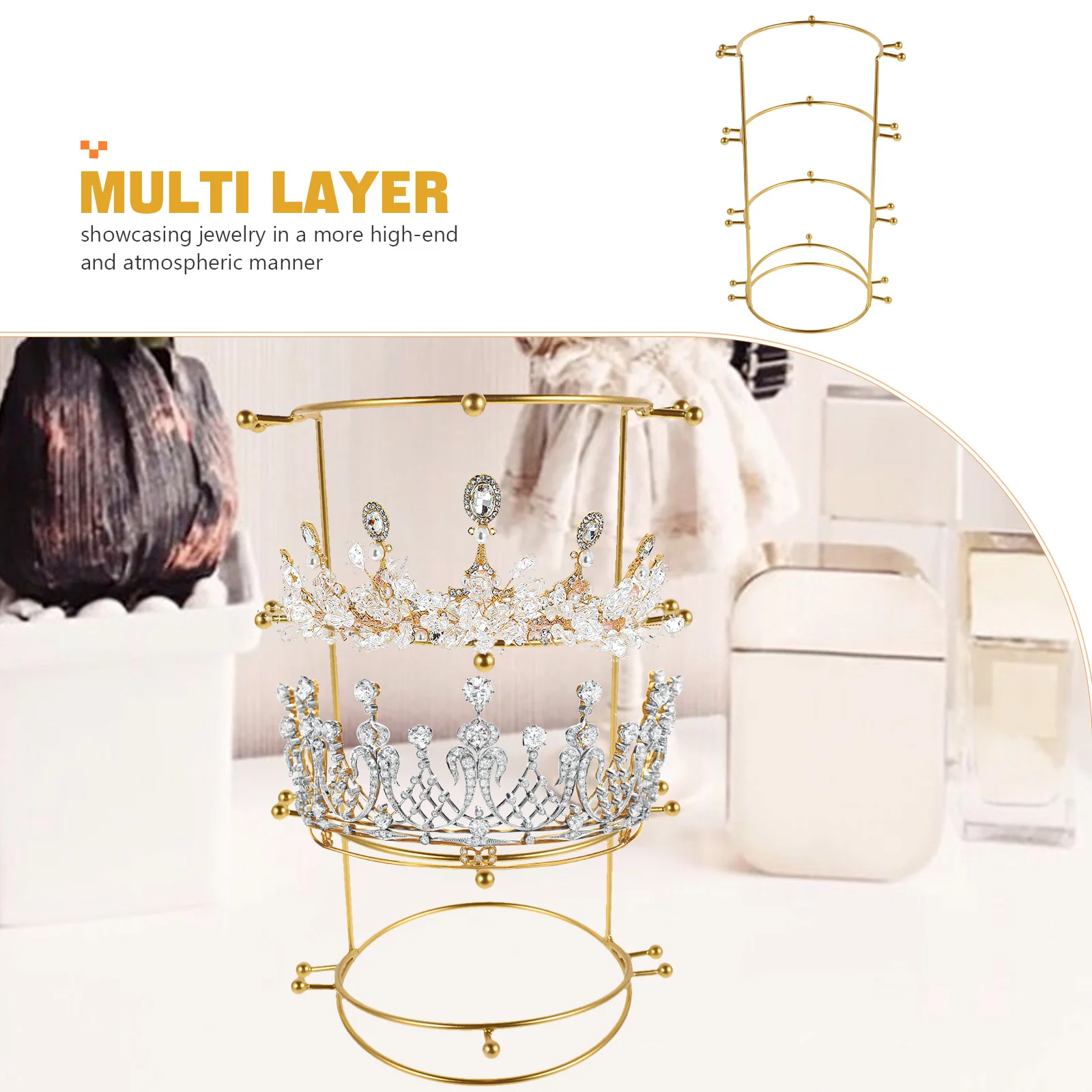 Bride Crown Display Stand Metal Sturdy Layered Headband Storage Rack Tiara Display Stand Desktop for Bridal
