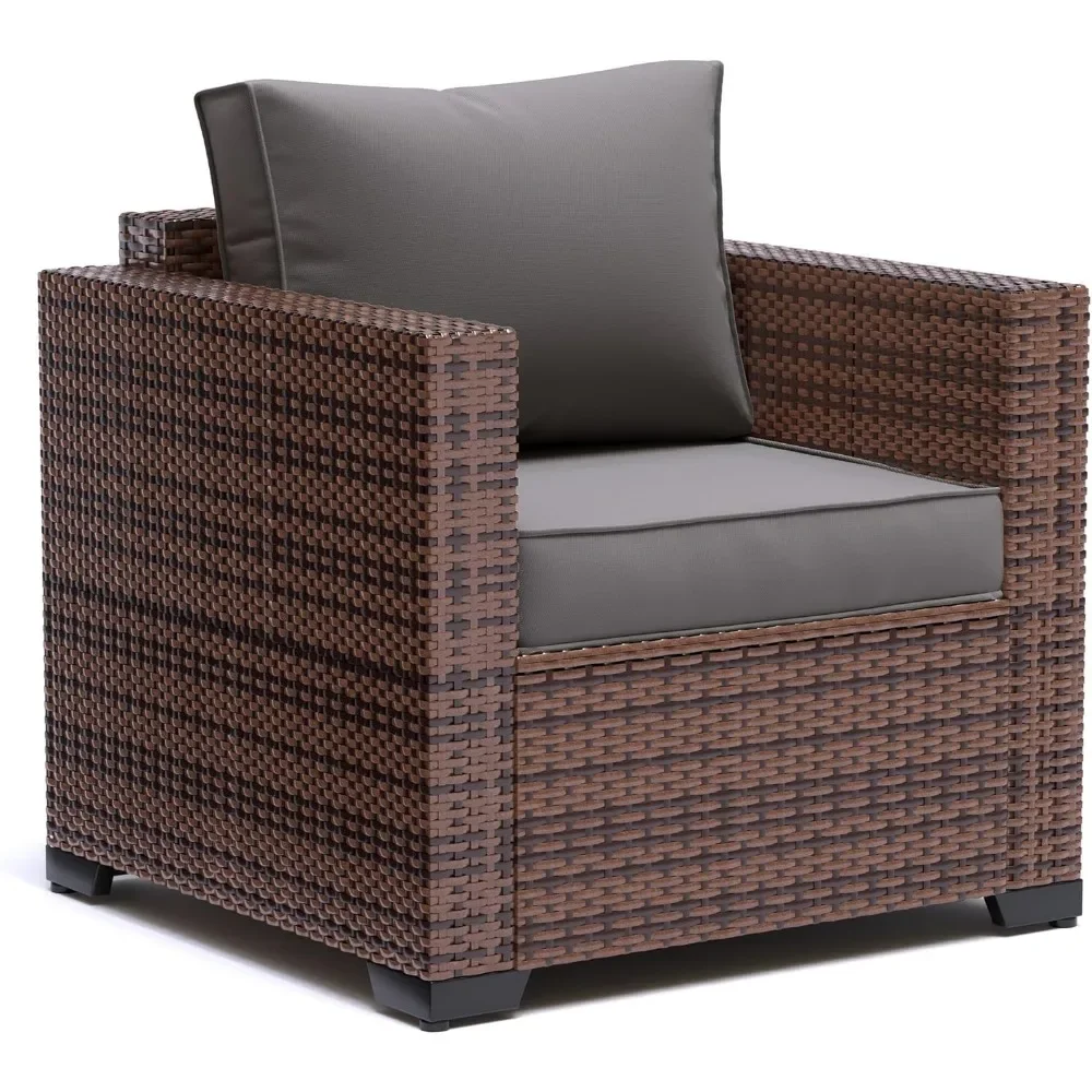 

Patio Wicker Single Sofa, Outdoor Rattan Sectional Couch Furniture All Weather Armchair Additional Chair for Furniture Set