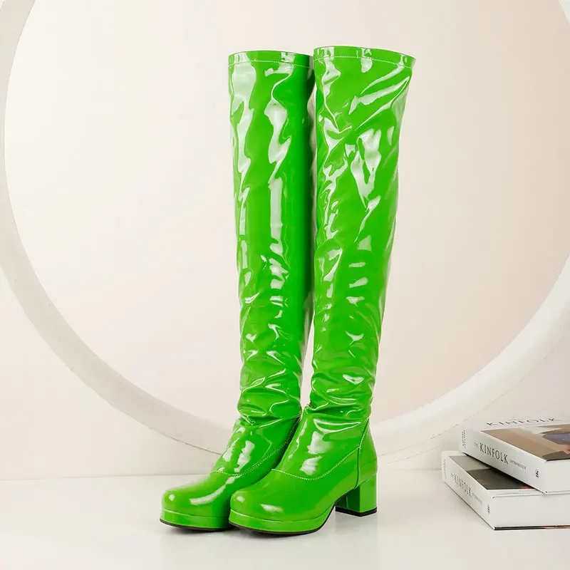 

Fashion Knee High Boots Women's Winter Boots High Quality Women Shoes Knee-high Boots Red 2023 Winter New Sexy Patent Leather