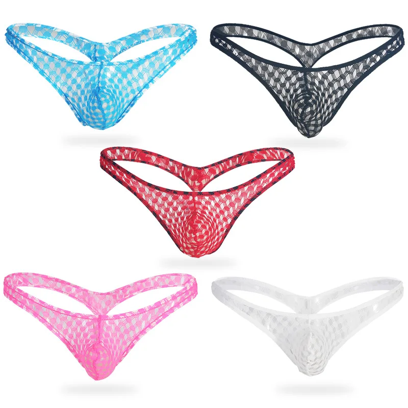 Hot Sexy Hollow Men\'s Mesh Thongs G String Bikini Front Pouch Bag Briefs Fashionable Comfortable Breathable Underwear Lingerie