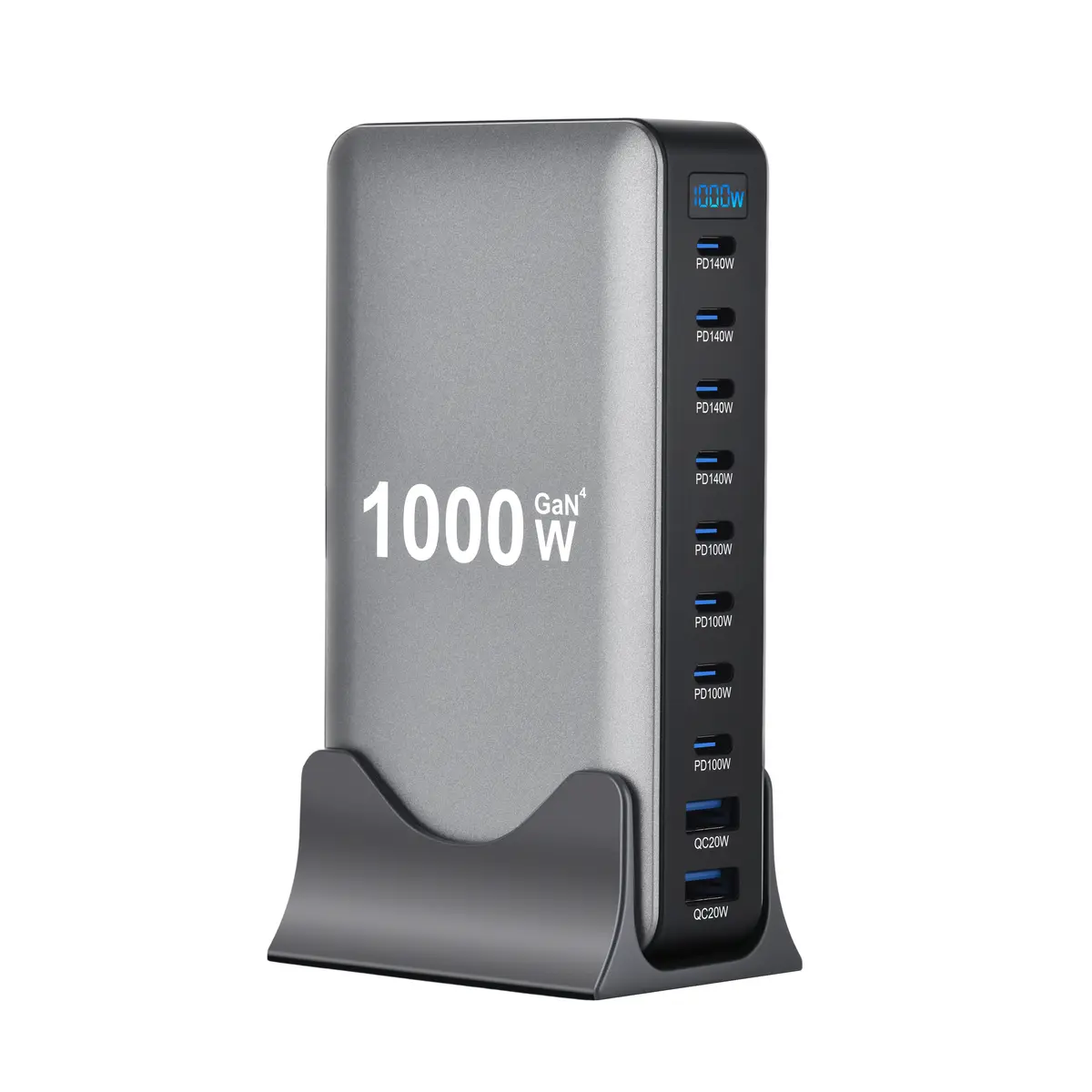 1000W 10포트 GaN 데스크탑 어댑터 140W PD 고속 충전 맥북 프로 노트북용, 100W 폰 태블릿용, 멀티 포트 USB 허브 스테이션