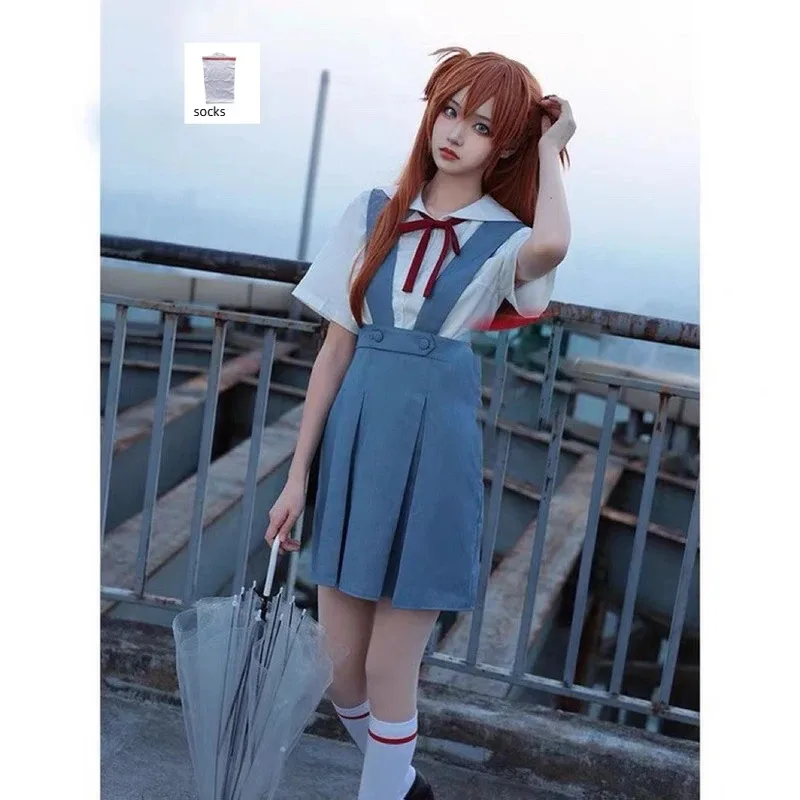 Anime Ayanami Rei Cosplay Asuka Langley Soryu Costume Girl Women School JK Uniform Halloween Party Loli Blue Haze Dresses
