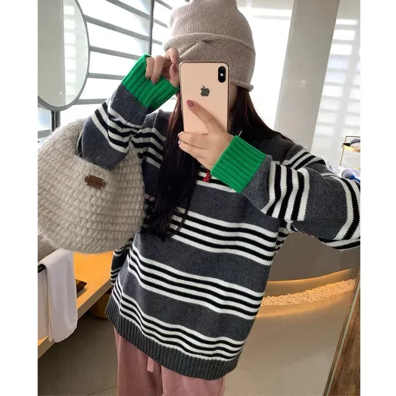 2024 Winter Cuff Contrast Warm Striped Wool Sweater