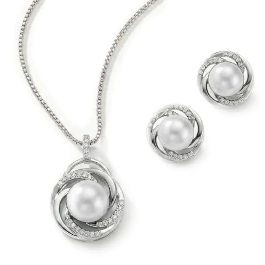 Mariell Freshwater Pearl Wedding Necklace Earrings Set for Brides, Bridesmaids, Birthday Gift