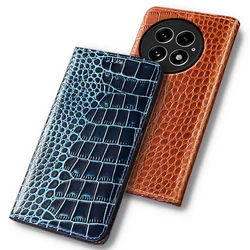 Flip Case For OnePlus 13 12 12R 11 5G Crocodile Pattern Magnetic Cover Luxury Cowhide Genuine Leather Card Pocket Wallet Covers