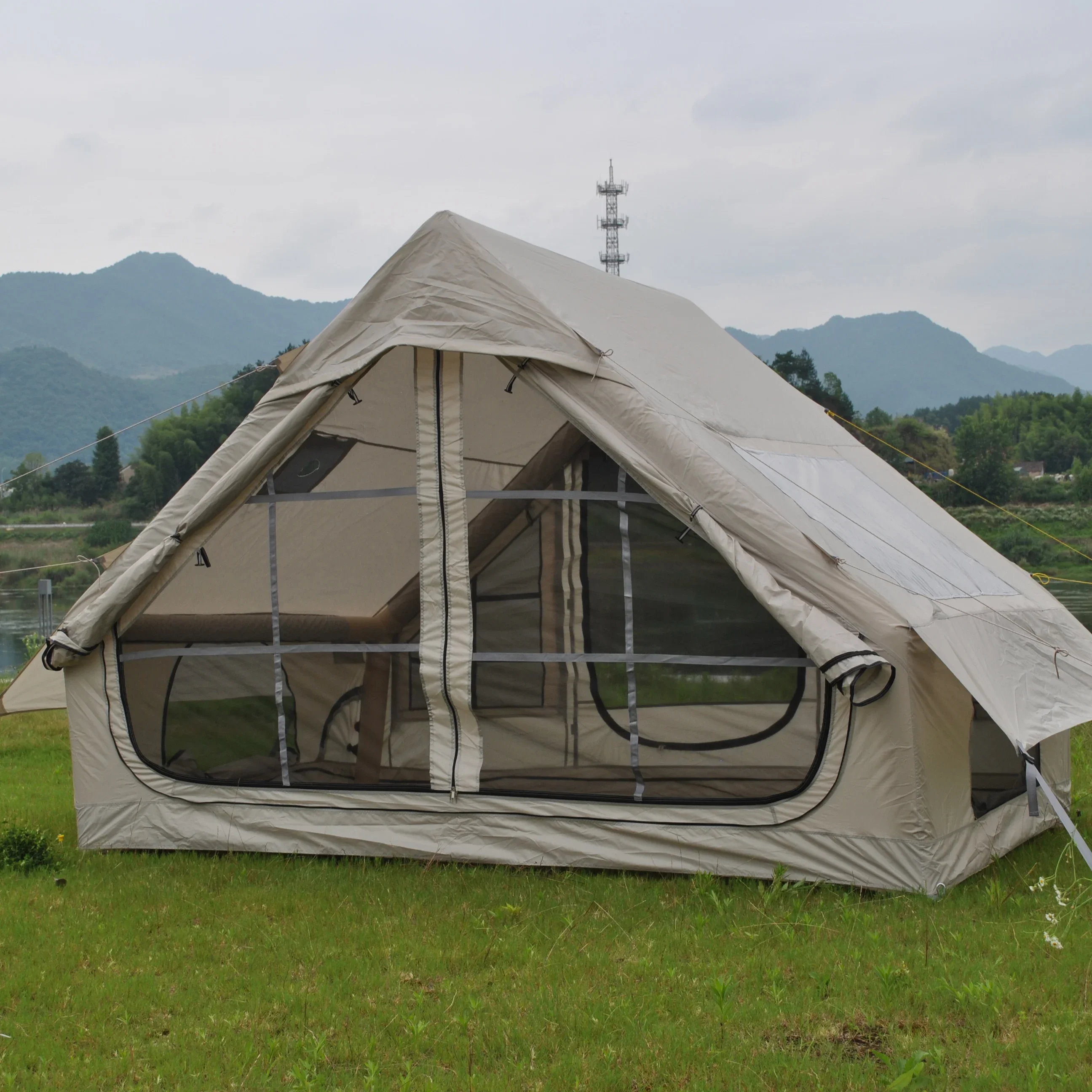 Inflatable Camping Tent, Glamping Blow up Tent with Hand Pump for All-Season Suit for Family, Friend, Camp, Outdoor Gathering