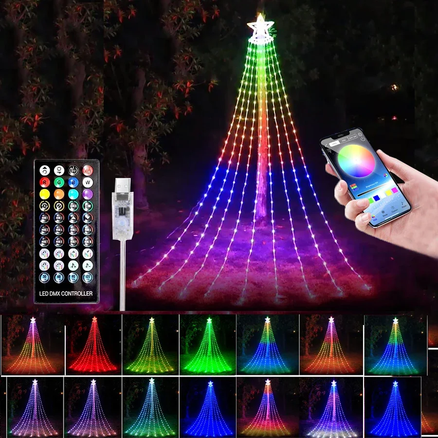 9X2.8M APP Control Christmas Waterfall Light Smart APP Topper Star Christmas Icicle Light for Tree Wedding Holiday Decoration