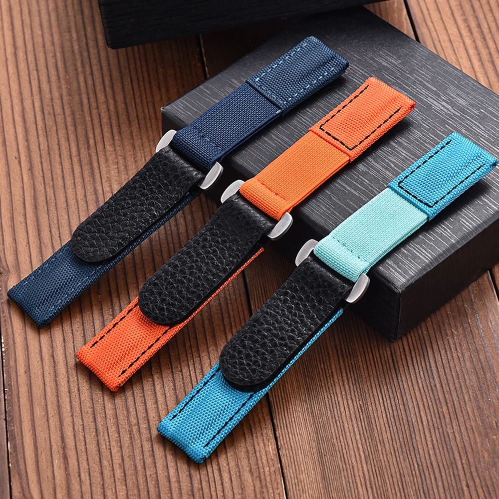 Pale Blue Premium Grade Hook And Loop Adhesive Watch Band 20mm Leather Nylon Watch Strap For Watch Replacement