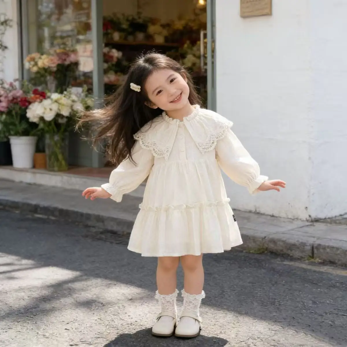 

Spring Autumn New Style Baby Girl Dress Children's Collar Lace Long Sleeve Princess Skirt for Kids