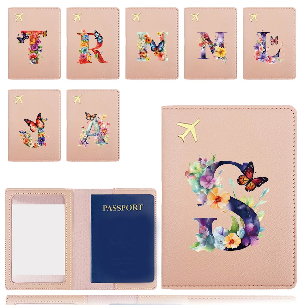 

Personalized Pu Passport Cover Passport Case Pocket Business Credit Card Bank Card Clip For Travel Butterfly Letter Pattern