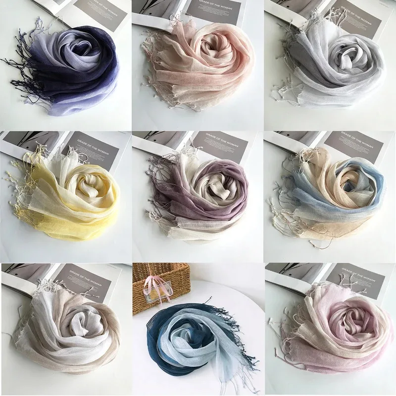 

100% Linen Gradient Color Spring/Summer/Autumn/Winter Women'S Scarf
