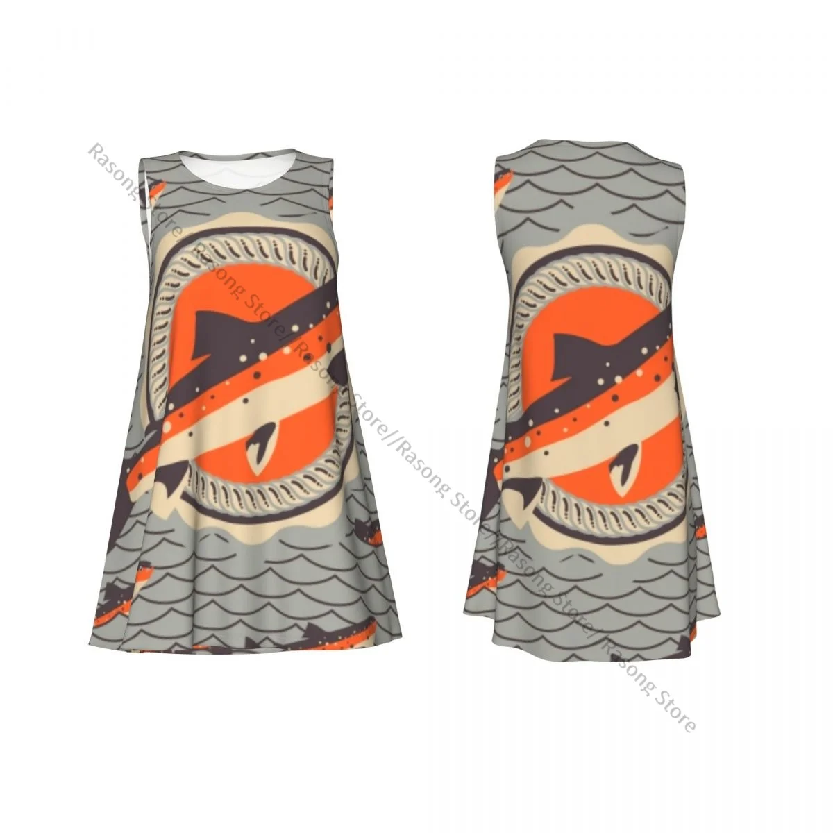 فستان نسائي صيفي كاجوال تي شيرت فساتين شاطئ تغطي سمك السلمون التميمة في فستان بدون أكمام على الطراز القديم