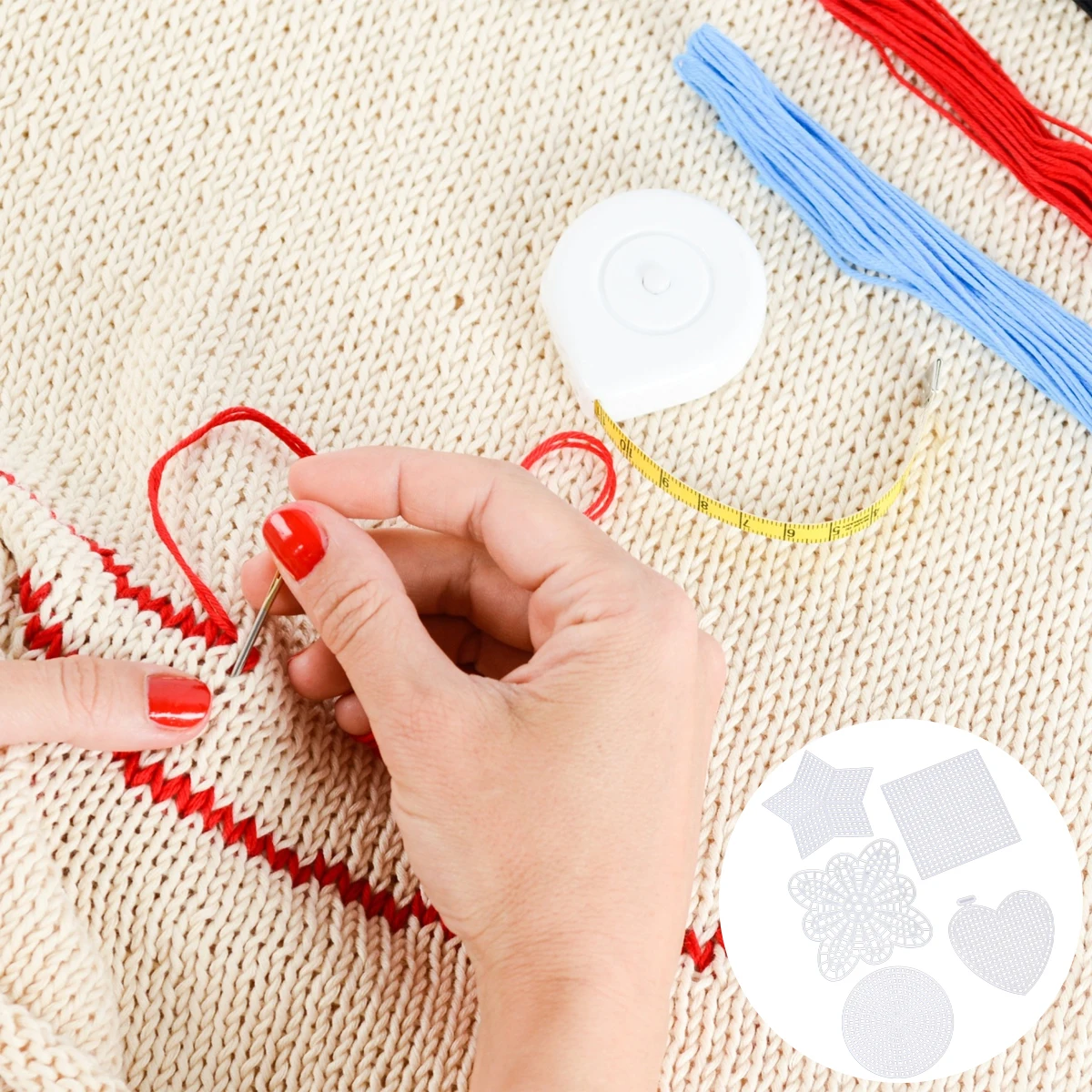 

50 pcs Cross Stitch Mesh Sheets Plastic Canvas For Embroidery Crafting Diy Coaster Pad Heart Square Pentagram Round Shape Art