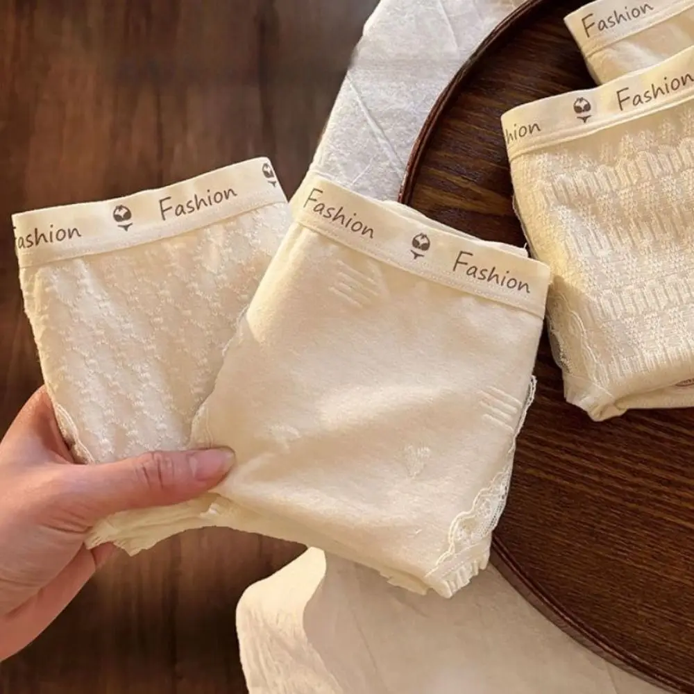 

Fashion Sweet Cotton Panties Heart Stars Mesh Flower Briefs Mid Waist Lengthen Crotch Underwear for Women Gifts