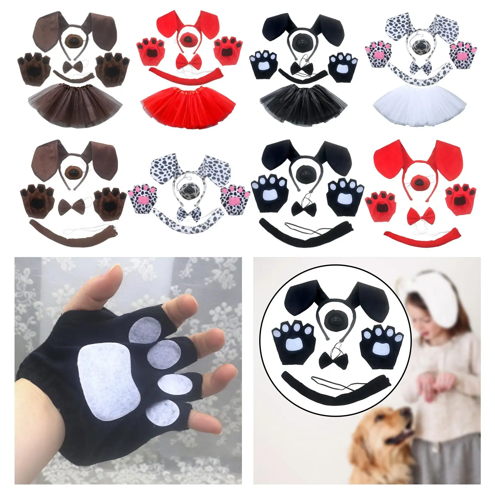 무대 공연을 위한 개 귀 머리띠와 긴 꼬리 동물 귀 머리띠