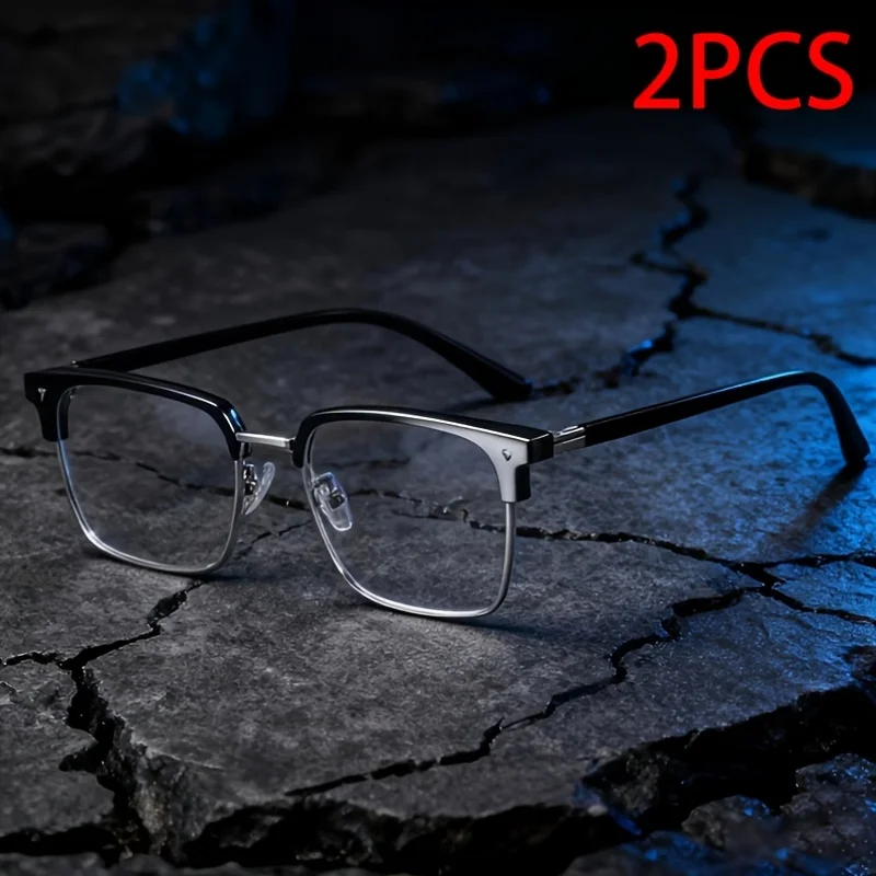 

2PC Women's Personalized Trendy Box Natural Glasses Unisex Metal Frame Glasses Dark Style Retro College Style Fashion Glasses