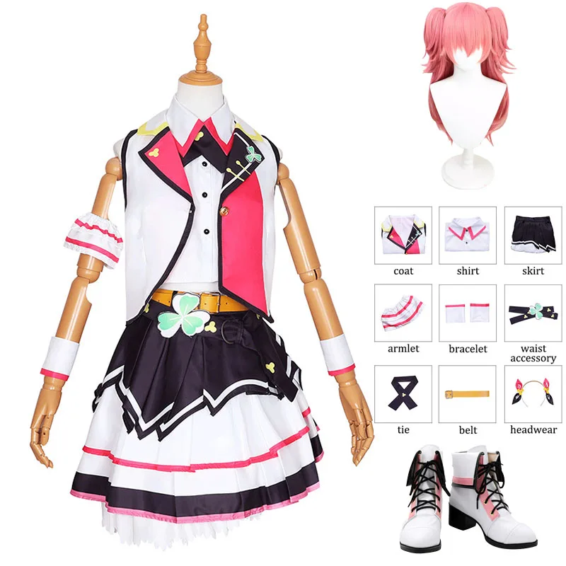 PJSK MORE MORE JUMP Momoi Airi Cosplay Costume Wig Shoes Women Halloween Carnival Party Dress Uniform Outfit Suit