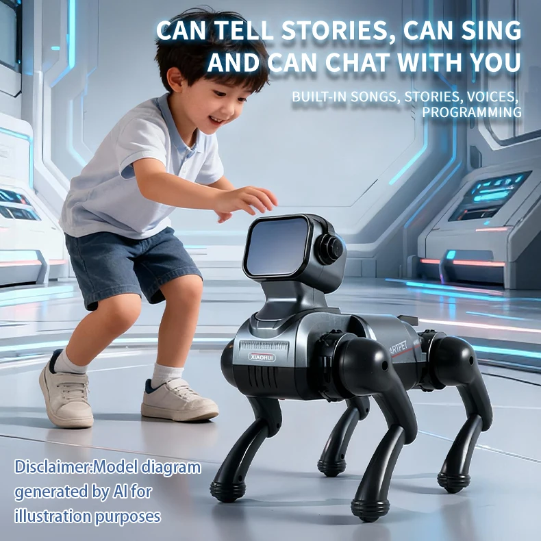 JJRC R46 AI Intelligent RC Robot Dog Voice Recognition One-Spray Robotic Dog Electronic Pet Toys Remote Control Gifts