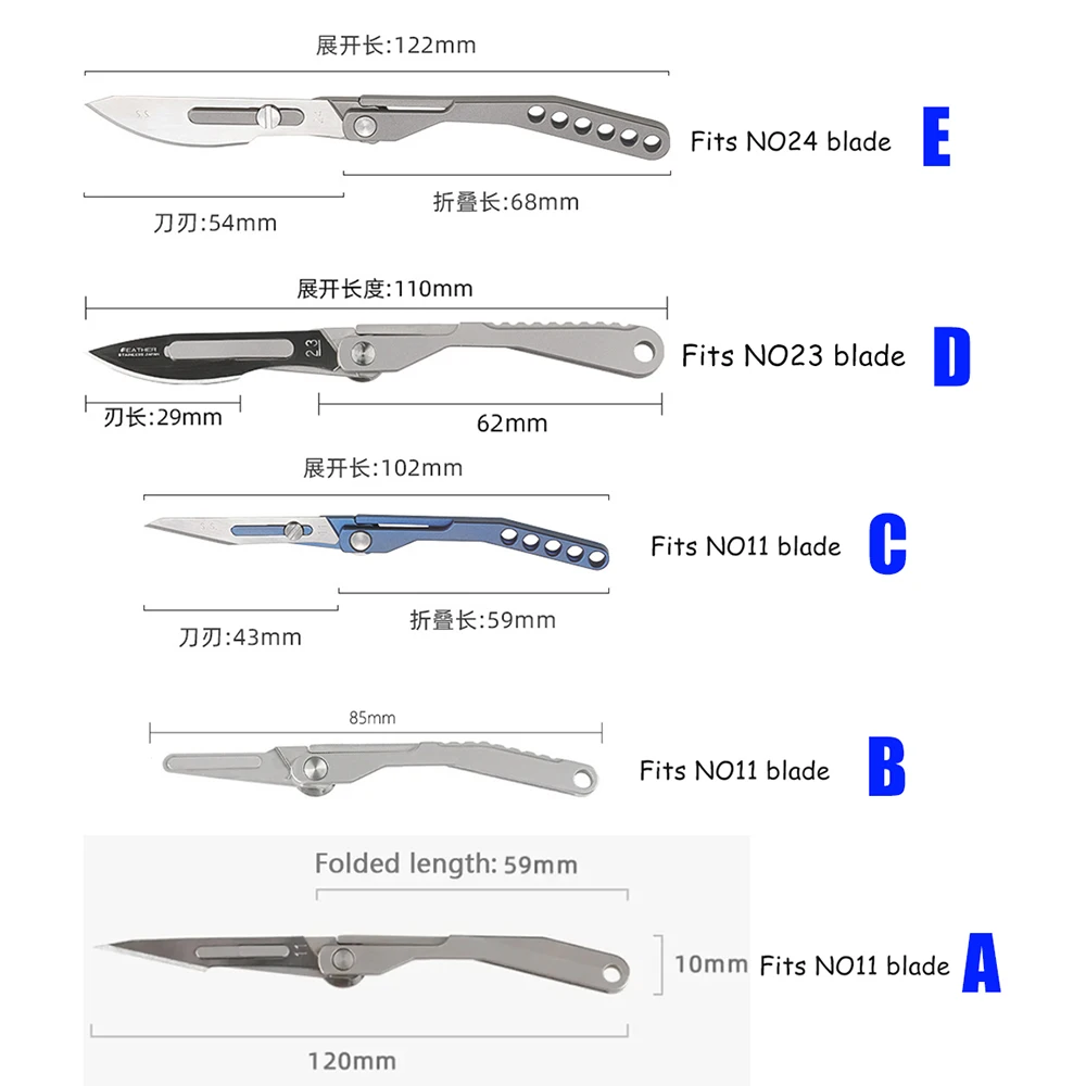 MINI TC4 Titanium Alloy Scalpel Unpacking Pocket Knife With Blade Fixing Screw Outdoor Folding Knife No24/23/11 Surgical Blade K