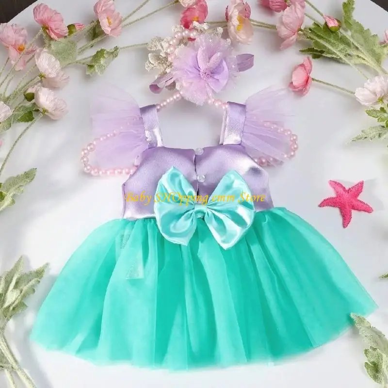 23GD 1 Set Color Contrasting Female Baby Bowknot Mesh Dress Headdress Props