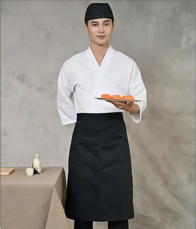 Uniforme de chef japonês restaurante workwear sushi camisa branca cozinheiro topos quimono novo