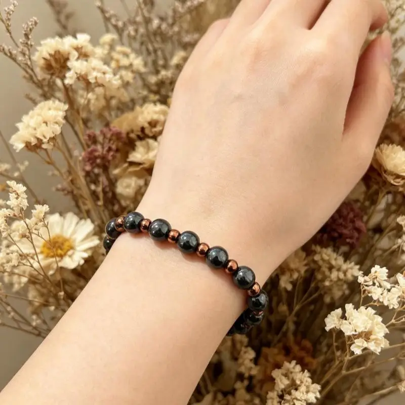 NEW 2Pcs Hematite Beaded Bracelet Set, Natural Brown Stone Stretchy 8mm Polished for Men Women Daily Wear Grounding Healing Gift