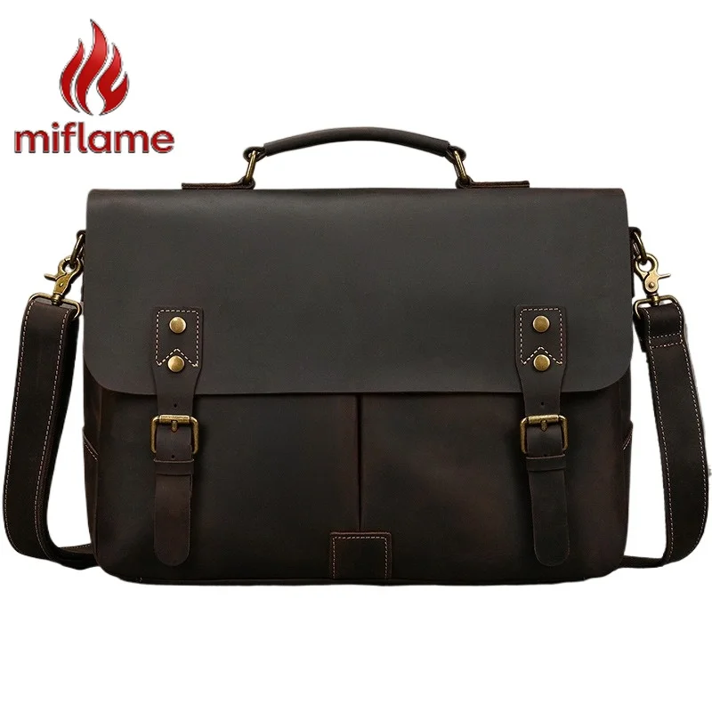 

Винтажный портфель из натуральной кожи Crazy Horse, вместительная деловая сумка-мессенджер для ноутбука 16 дюймов, через плечо