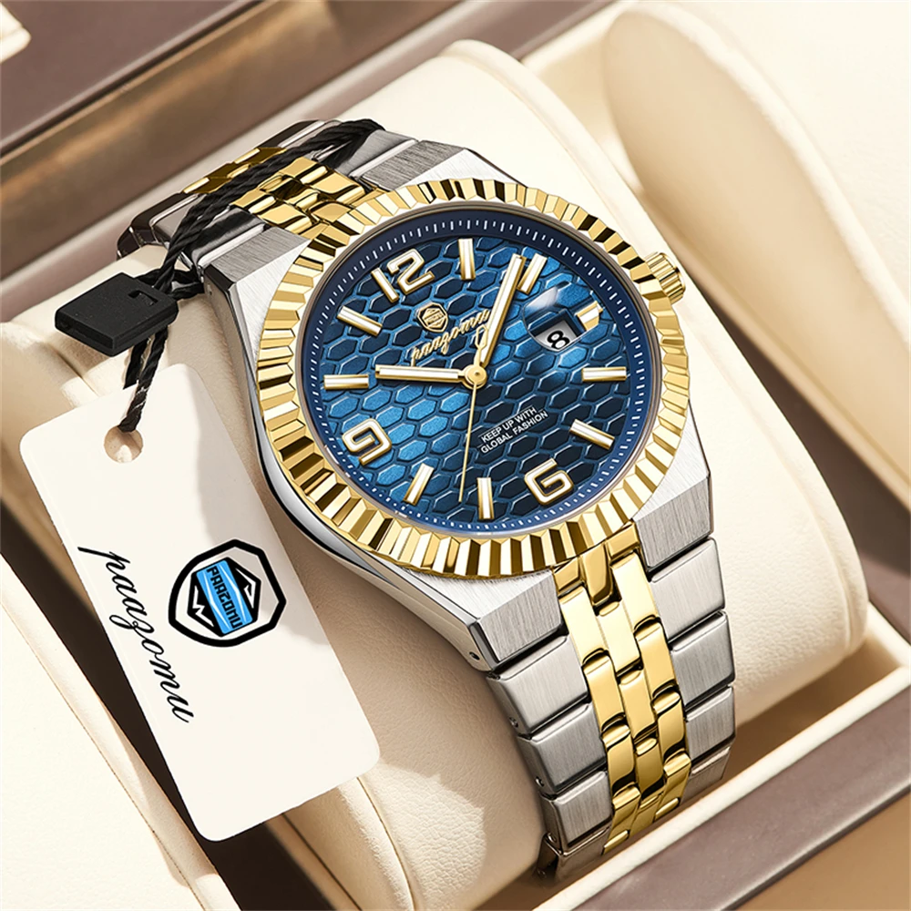 

PAAZOMU Роскошные деловые мужские часы Водонепроницаемые светящиеся мужские часы из нержавеющей стали с датой Военные кварцевые мужские часы высокого качества