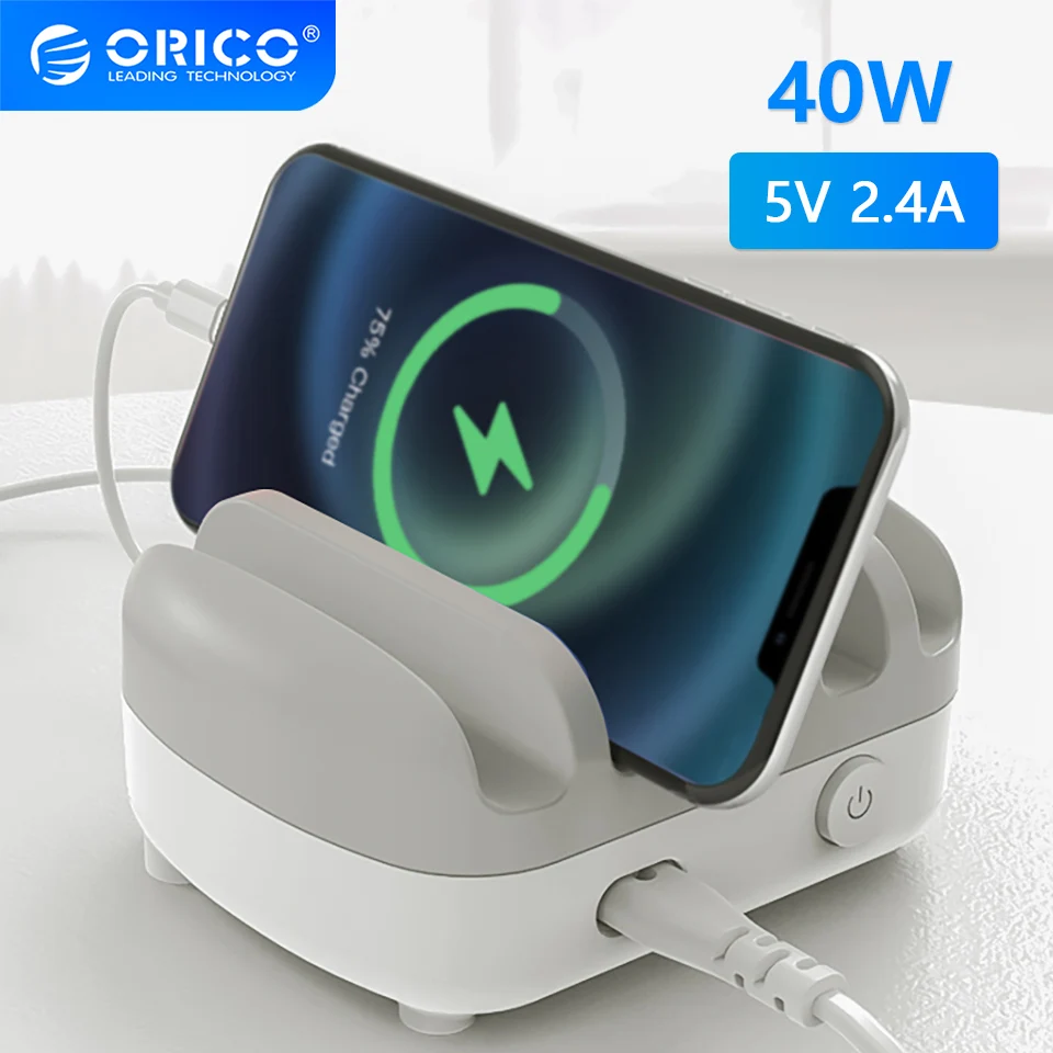 ORICO 5 Ports USB Charger Multiple USB-A Plug Slot Fast Charging Dock Station Multi USB Power Supply Adapter with Holder Stand