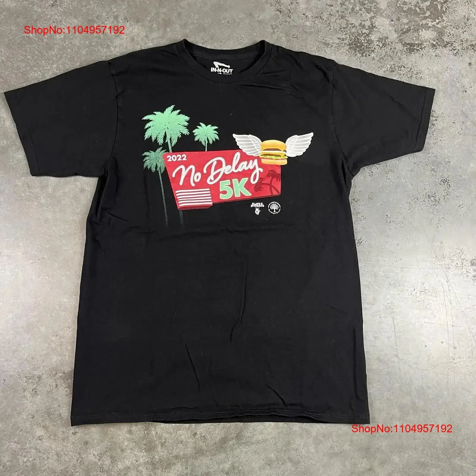 

Мужская футболка In N Out No Delay 5k, средняя черная, 2022, с принтом, винтажная, стираная, мужская, растянутая, универсальная, стильная, повседневная